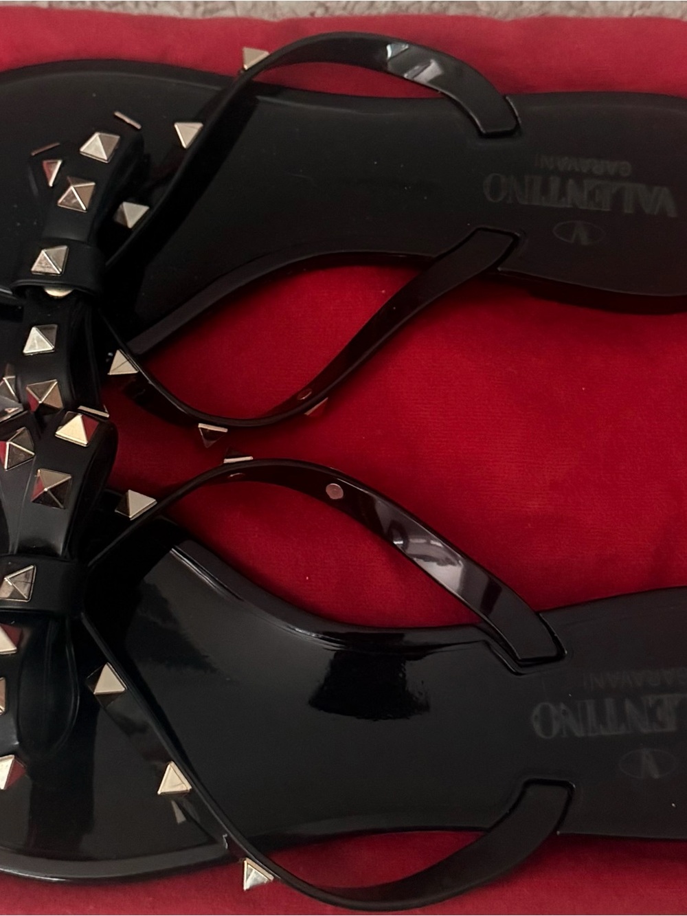 Valentino Black Jelly Bow Sandals with Silver Rockstuds - Picture 2 of 4